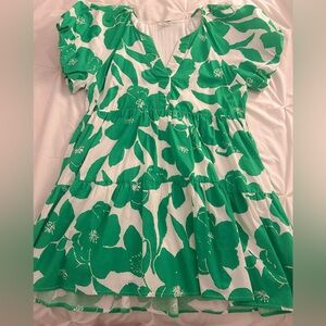 JODIFL Green and White Floral Women Dress